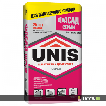 Шпатлевка цементная Unis Фасад 20 кг серая
