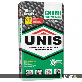 Штукатурка цементная Unis Силин армированная универсальная 25 кг